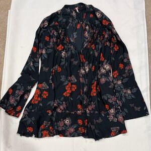 Free People Black and Red Floral Blouse
